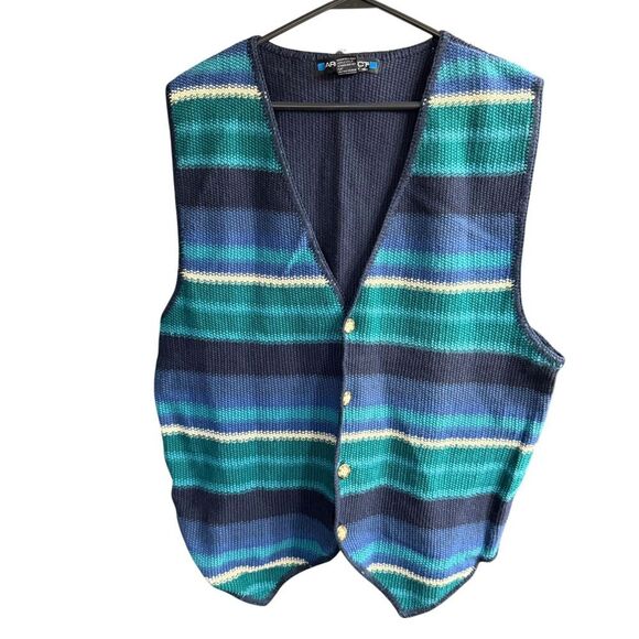 Vtg 80s 90s Architect Sweater Vest Hong Kong M EclecticGrandpa Blue Stripes - Picture 1 of 6